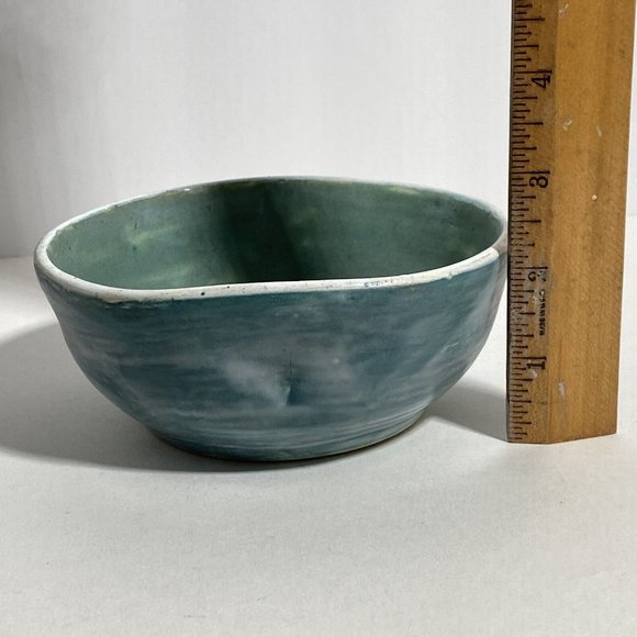 Dan Eash Pottery PA Handmade Decorative Abstract Green Glazed Stoneware Bowl 5in - Picture 13 of 13